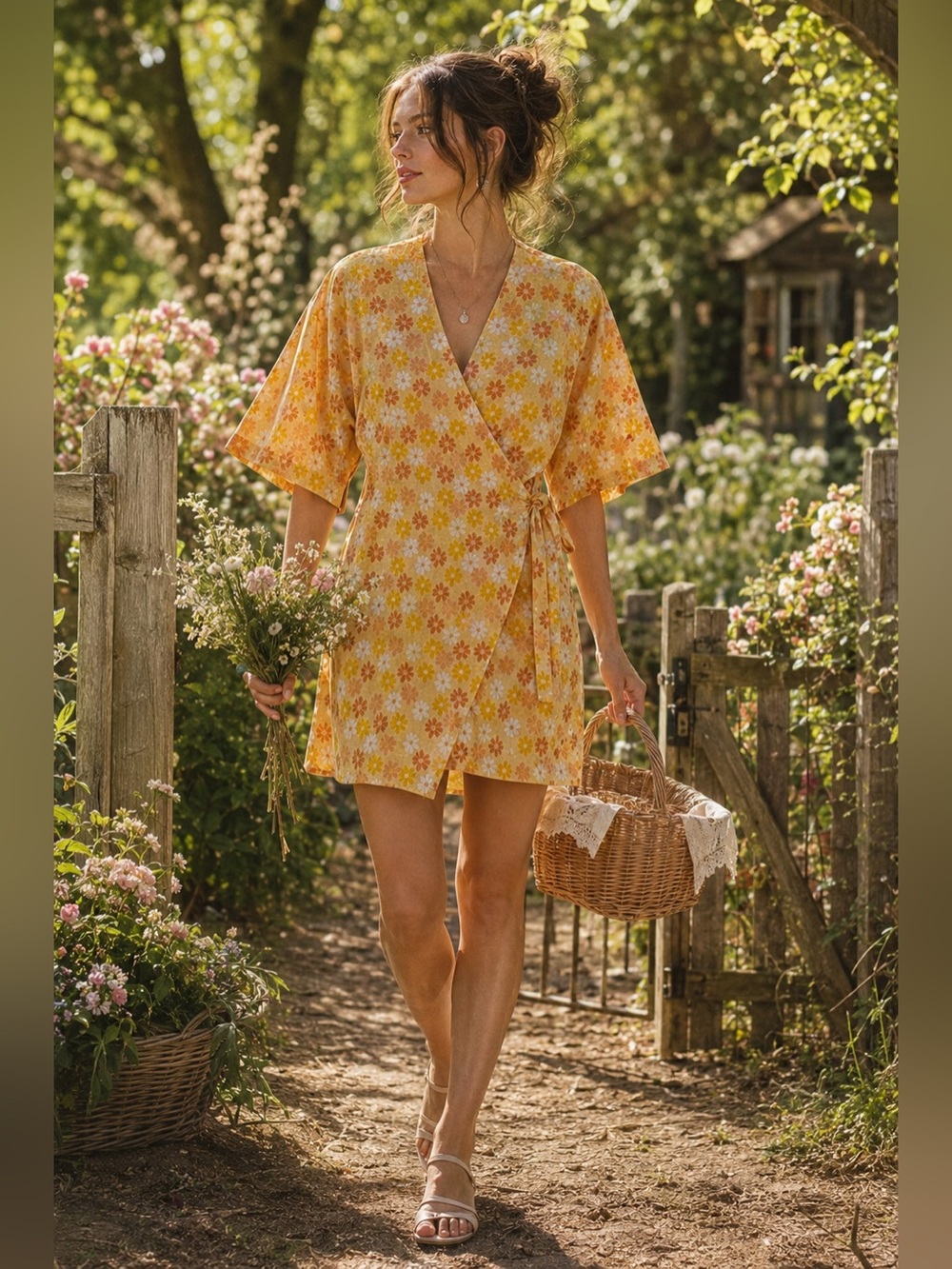NWT Sabo Scarlett Wrap Mini Dress M Yellow Floral Cotton Boho Australia Summer